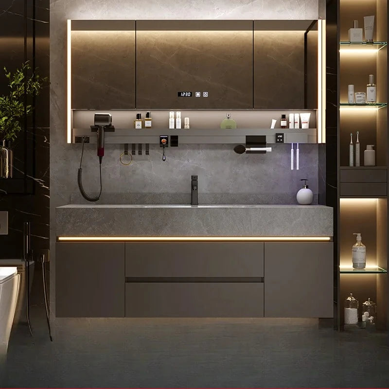 Bathroom Cabinet with Rock Plate Integrated Basin