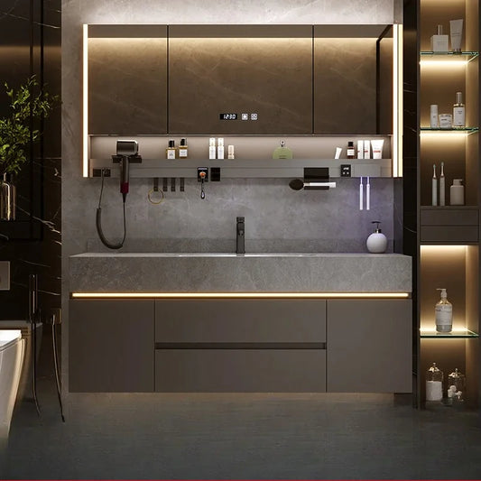 Bathroom Cabinet with Rock Plate Integrated Basin