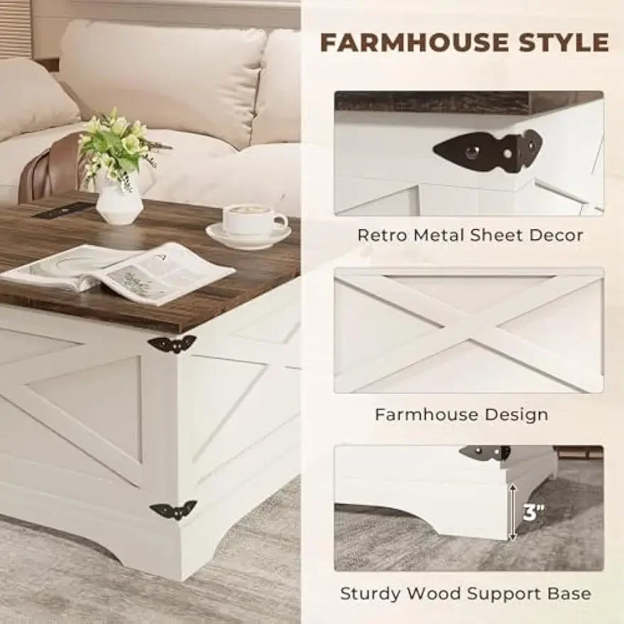 Lift Top Coffee Table, Storage Charging Port