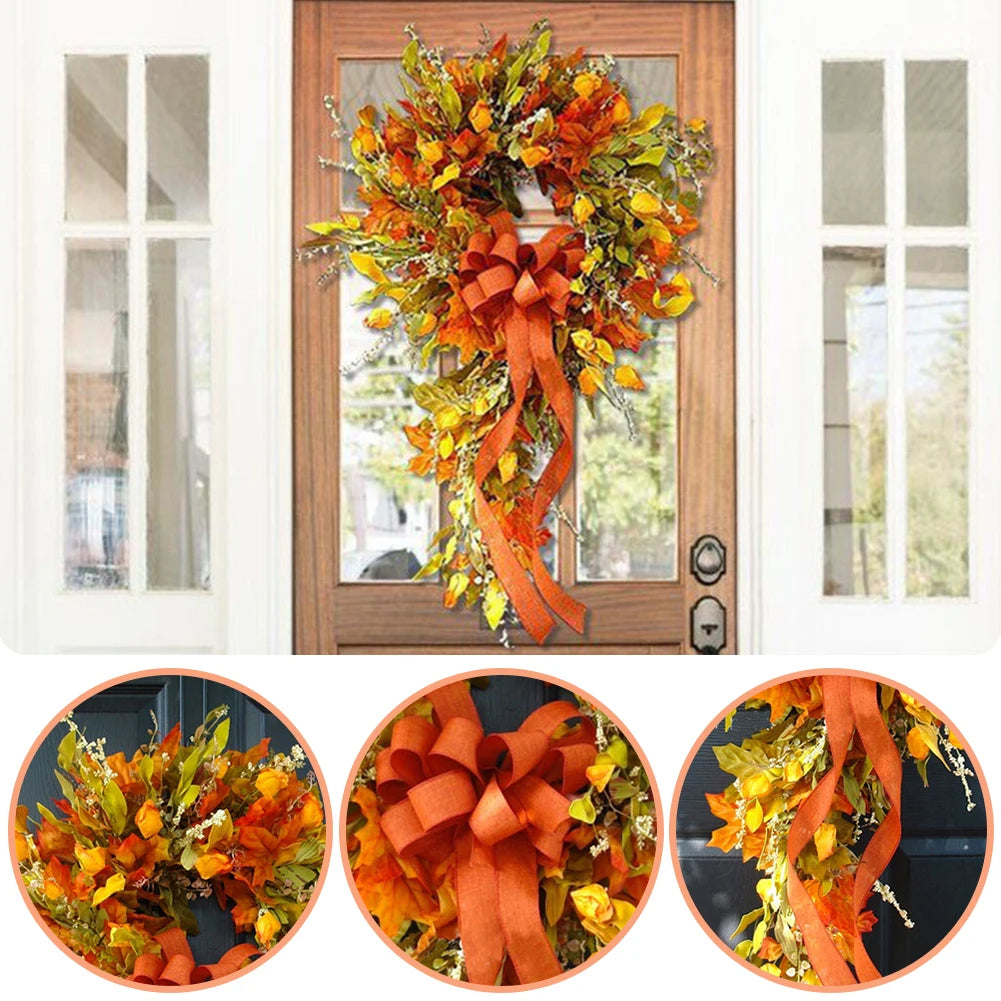 Thanksgiving Farmhouse Autumn Wreath Decor Maple Leaf