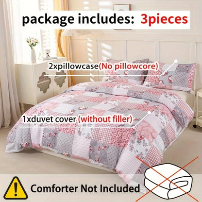 3pcs Splicing Floral Pattern Duvet Cover Set