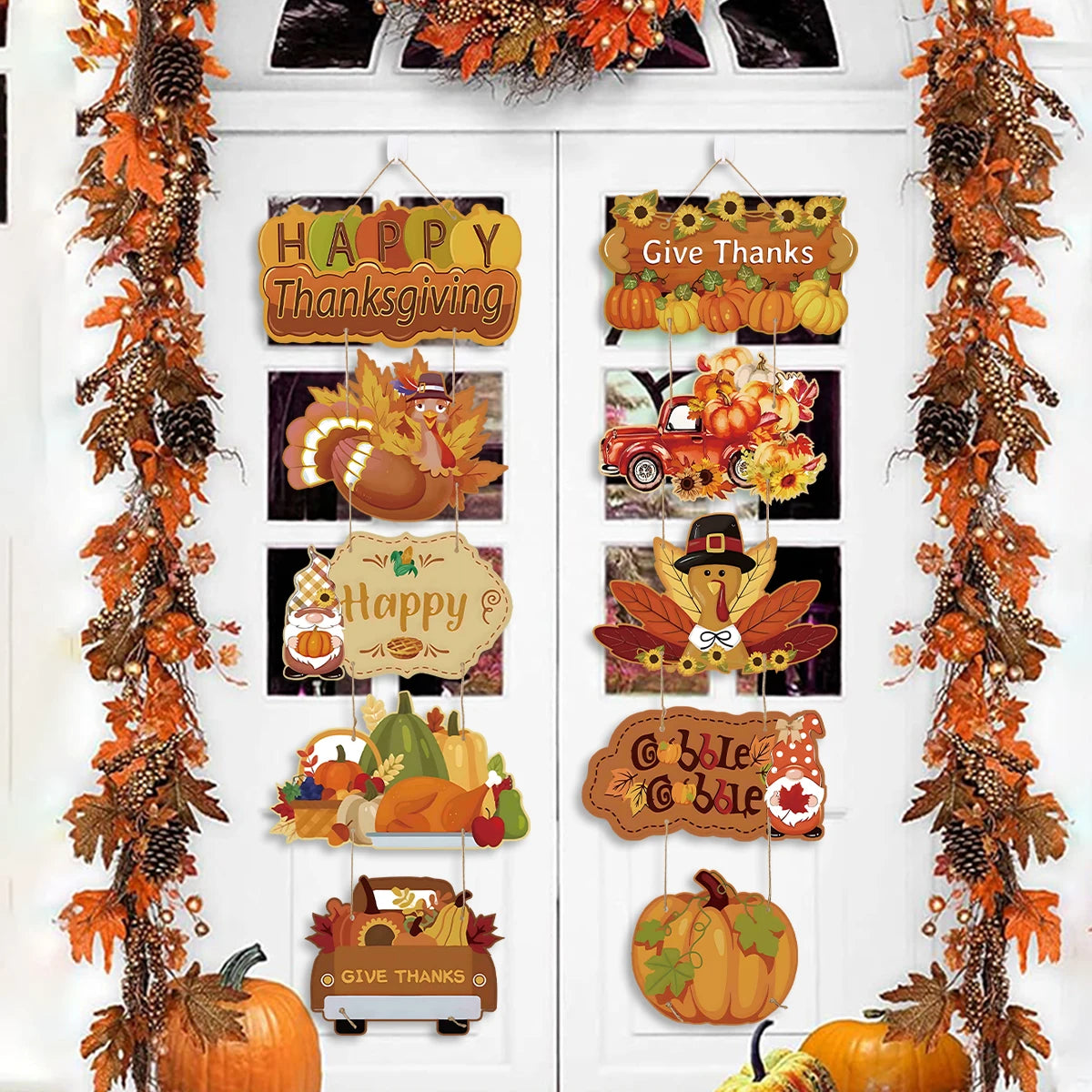 Happy Thanksgiving Day Door Banner Autumn Wreath
