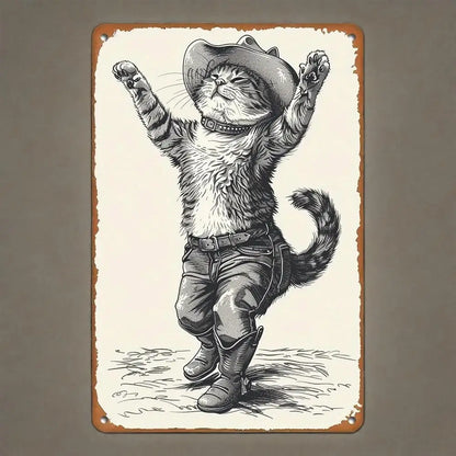 Tin Sign Cowboy Cat Wall Decor Signs