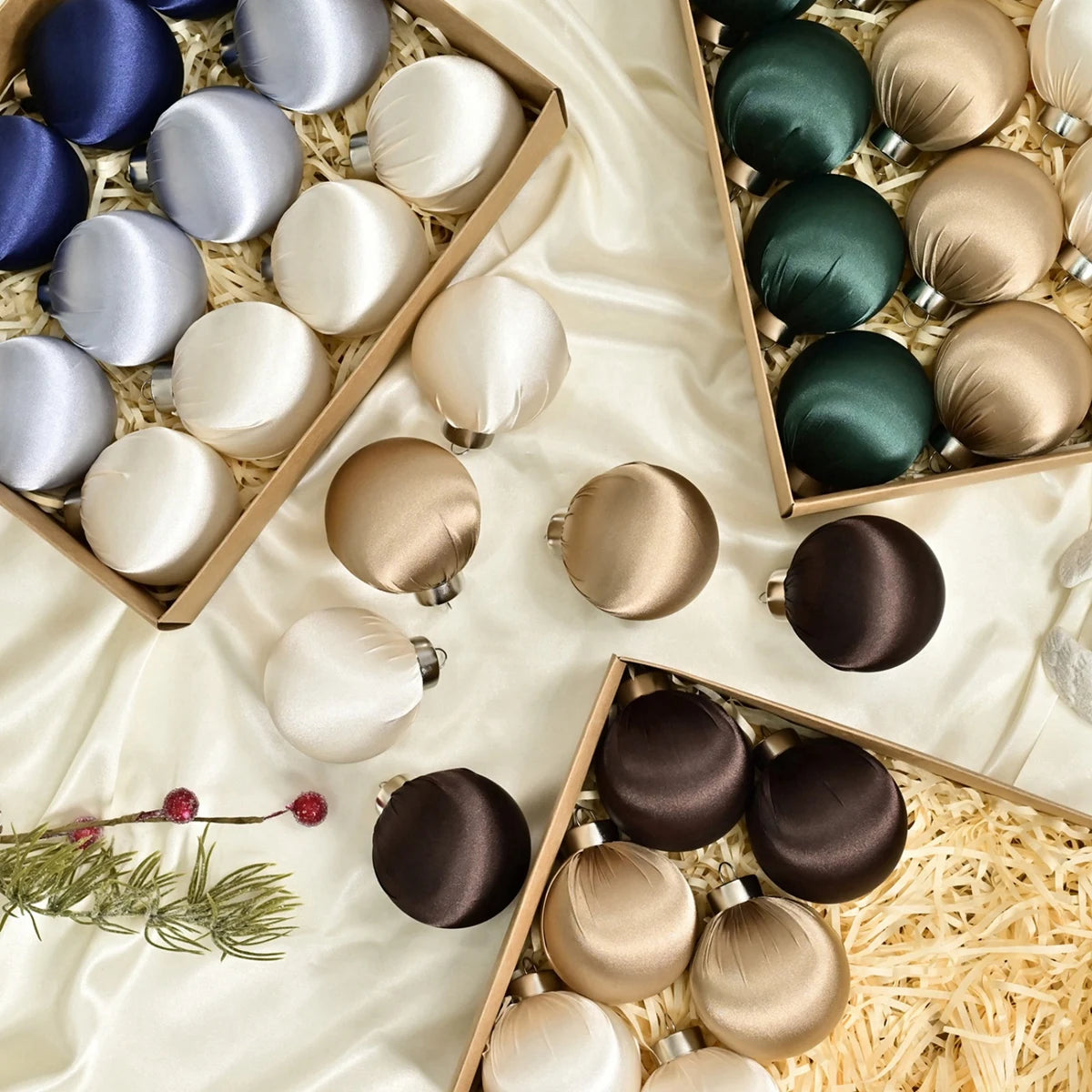 12PC Glossy Satin Christmas Hanging Ball Ornaments