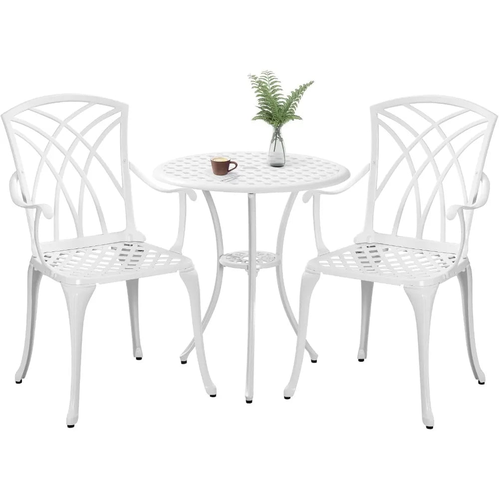 Set of white bistro table and chairs for 2