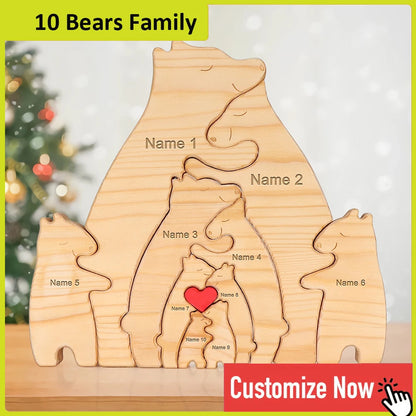 Personalized Custom Bear Family Wooden Puzzle Figurines