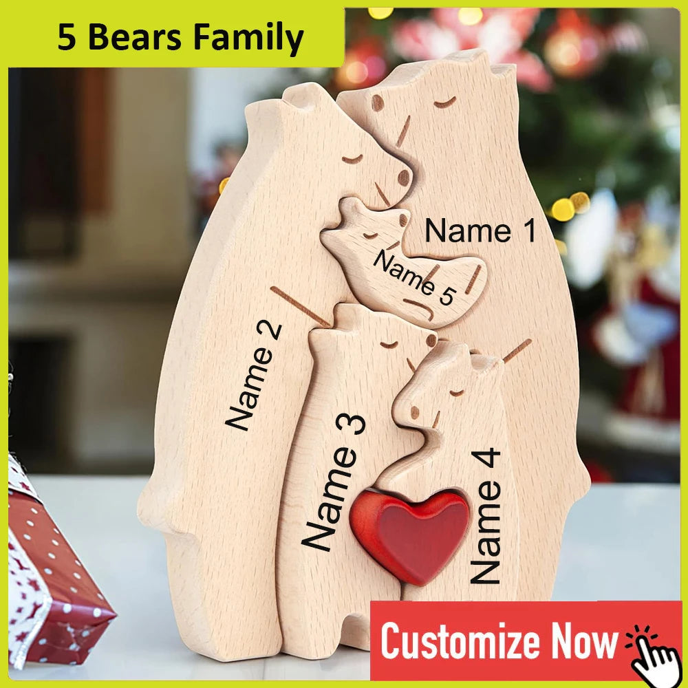 Personalized Custom Bear Family Wooden Puzzle Figurines