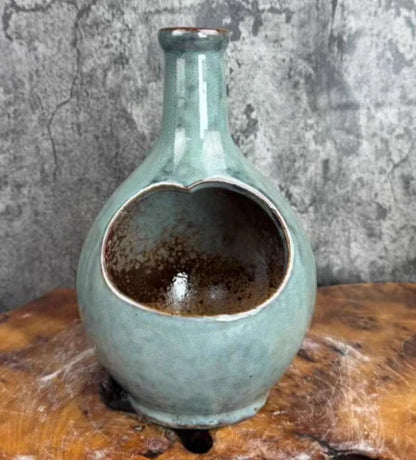 Hand Carved Ceramic Bonsai Pot with Base