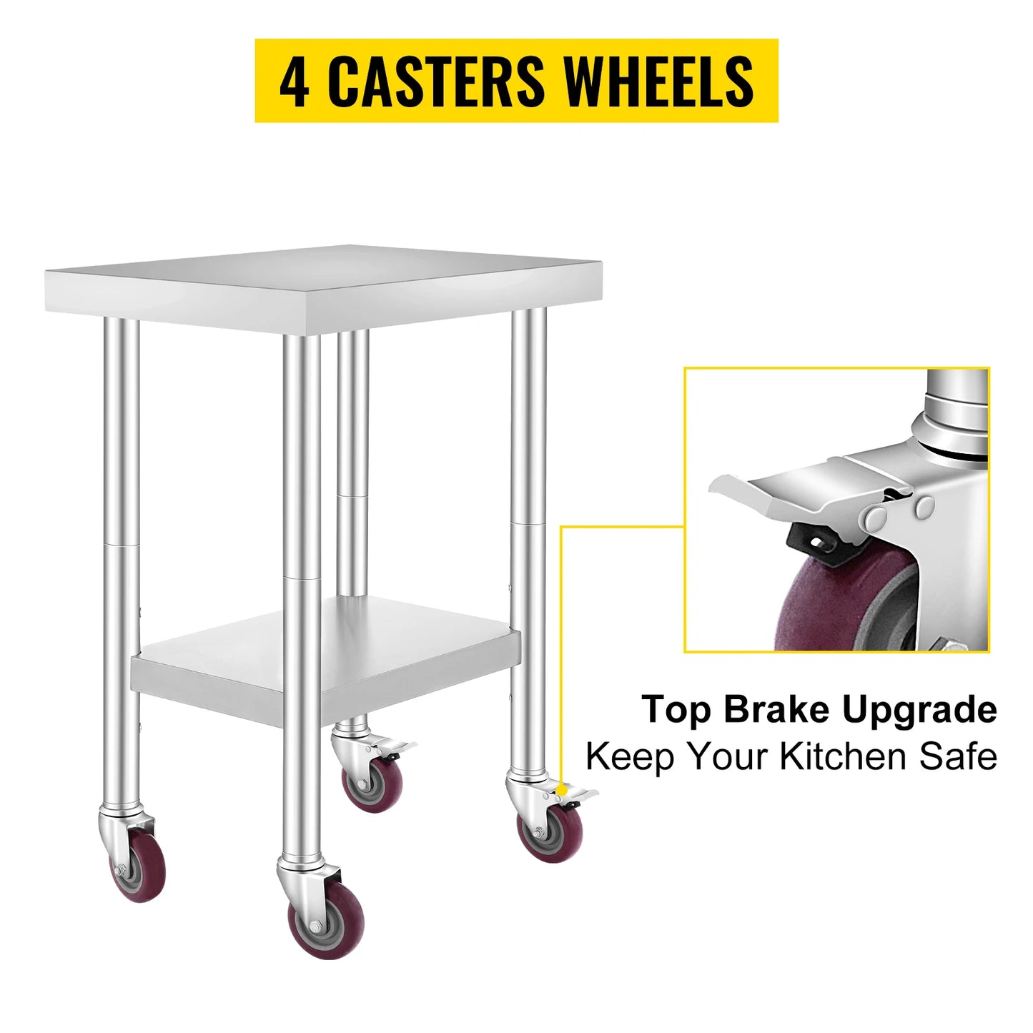 Stainless Steel Kitchen Worktable shelves with Wheels