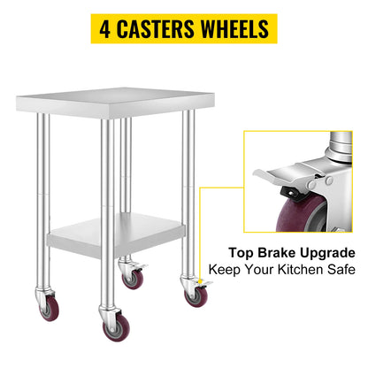 Stainless Steel Kitchen Worktable shelves with Wheels