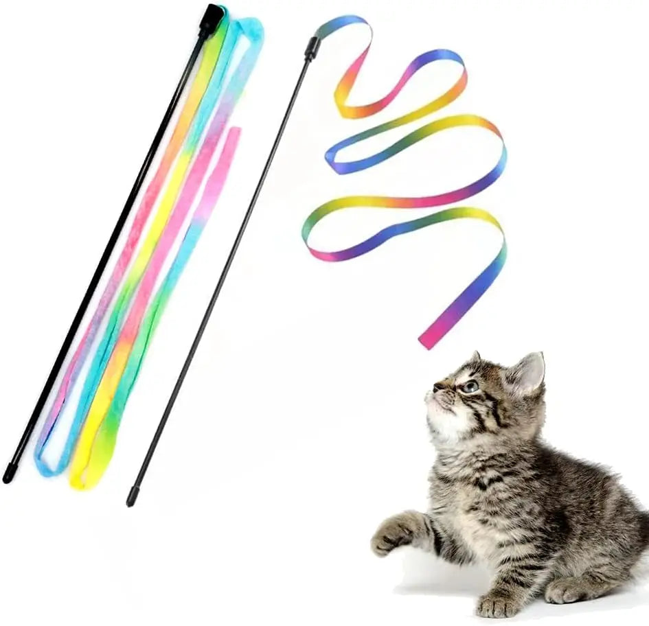 Interactive Cat Rainbow Stick Toy, Teasing String