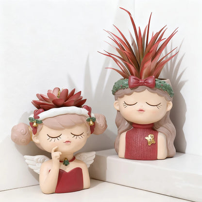 Cute Cartoon Girl Resin Flower Pot Desktop