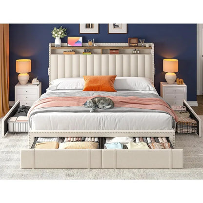 King Size Bed Frame with 4 Storage Drawers