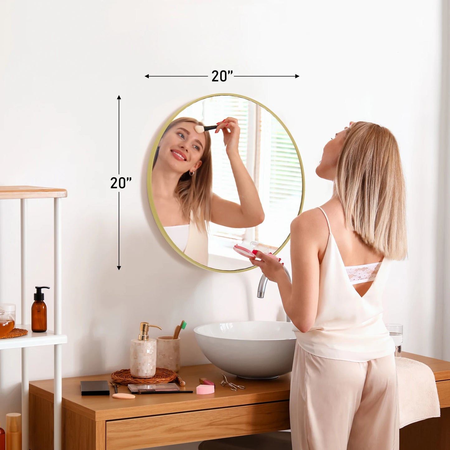 30 Inch Modern Gold Round Vanity Framed Mirror