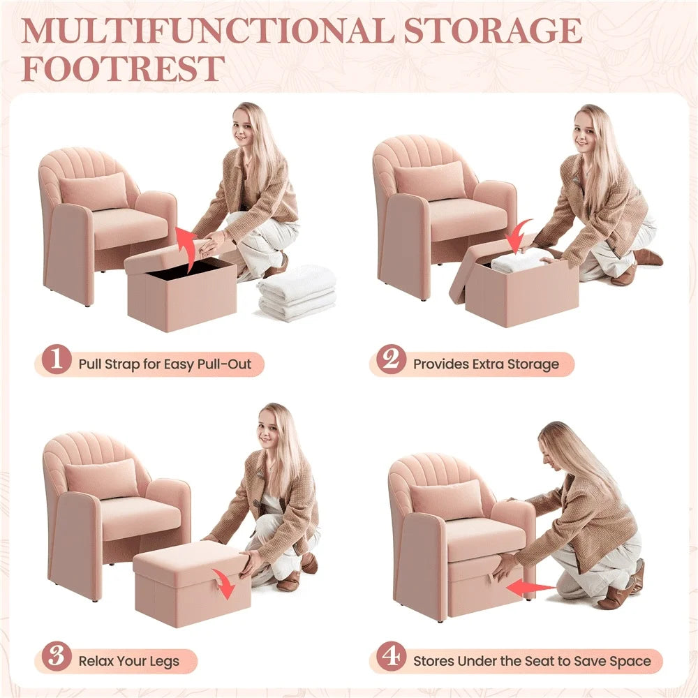 Upholstered Velvet Barrel Accent Chair with Footrest