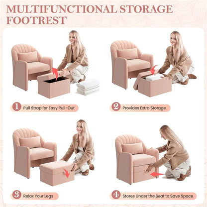 Upholstered Velvet Barrel Accent Chair with Footrest