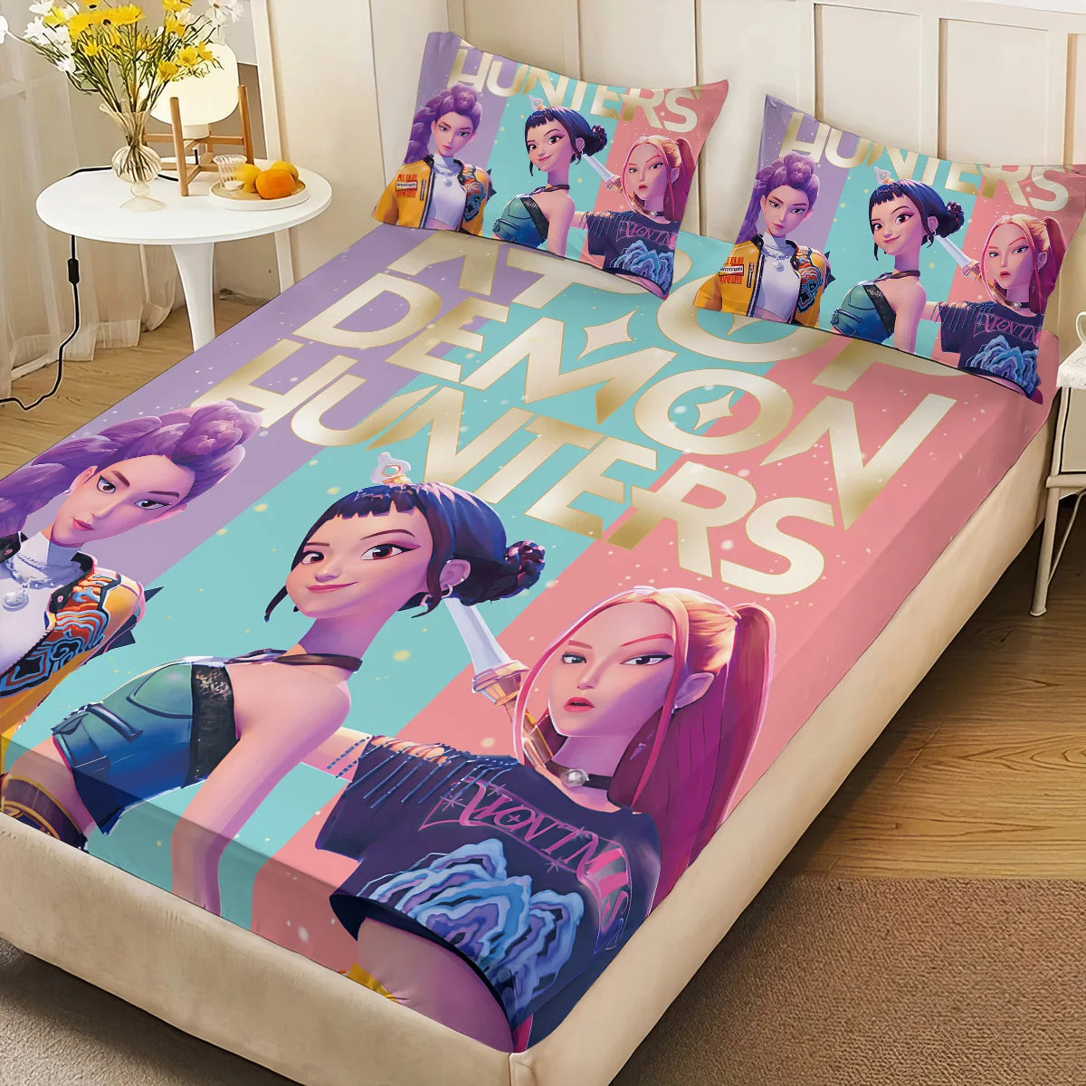 3pcs K-Pop Demon Hunters Printed Bed Sheet Set