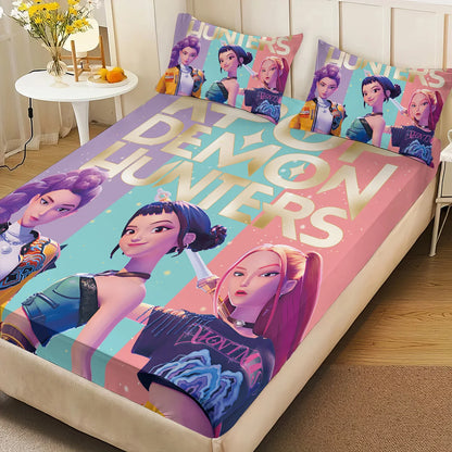 3pcs K-Pop Demon Hunters Printed Bed Sheet Set