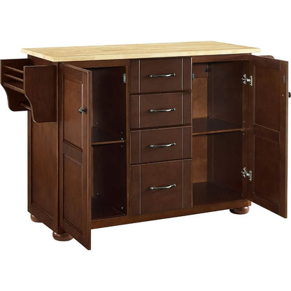 Mahogany Kitchen Island with Spice Rack, Drawers
