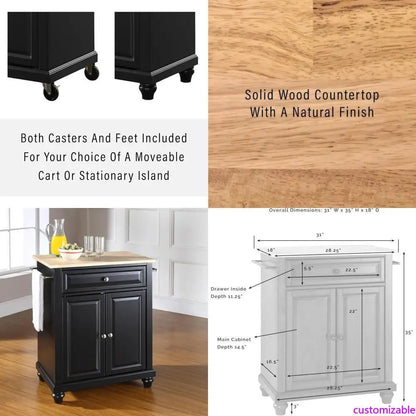 Style Mobile Kitchen Island with Wood Top