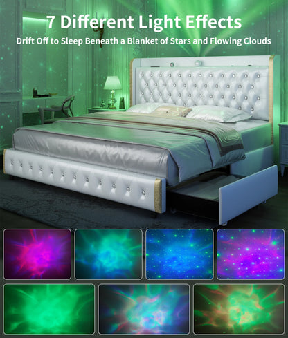 Queen LED Bed Frame with Galaxy Projector