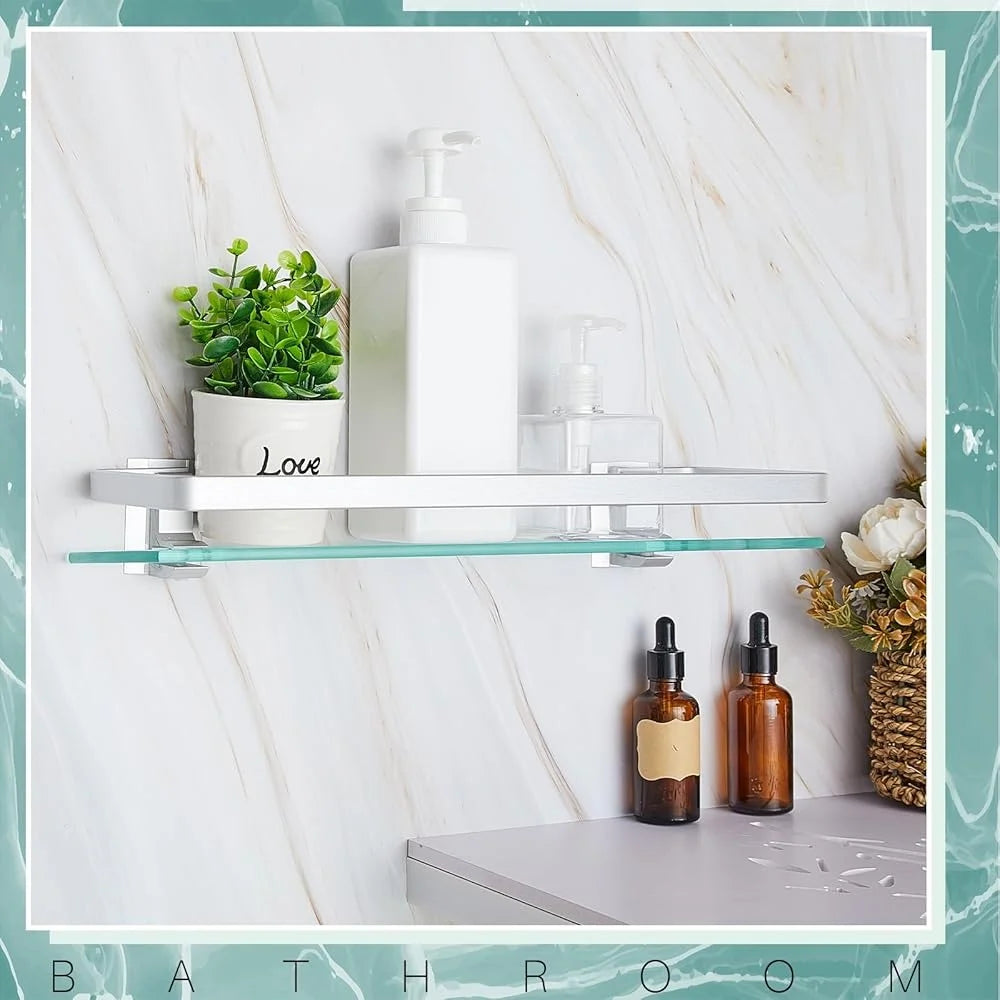 Bathroom Glass Corner Shelf 2 Pieces Aluminum
