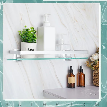 Bathroom Glass Corner Shelf 2 Pieces Aluminum