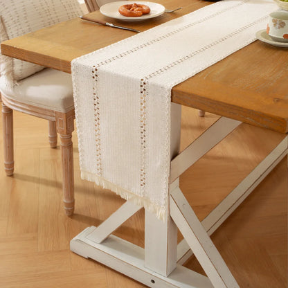 Macrame Style Bicolor Stitching Table Runner