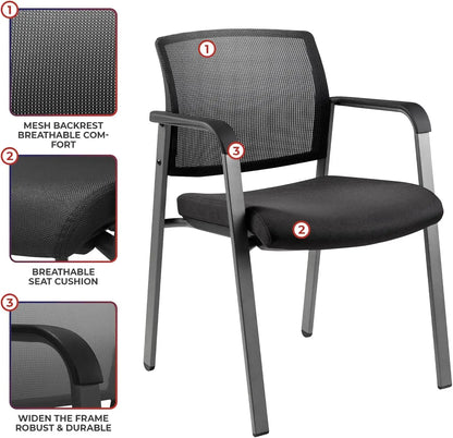 Mesh Back Stacking Arm Chairs Upholstered Fabric
