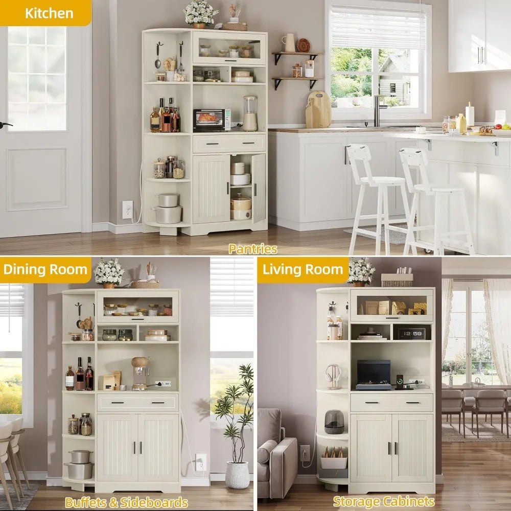 Farmhouse-Style Kitchen Pantry Cabinet with Drawers