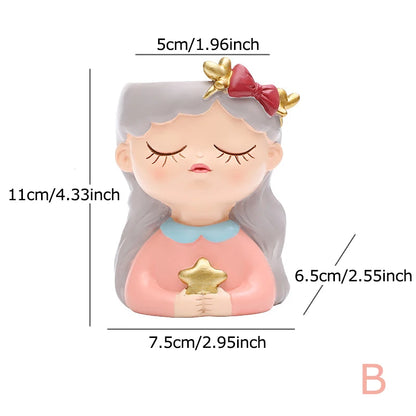 Cute Cartoon Girl Resin Flower Pot Desktop