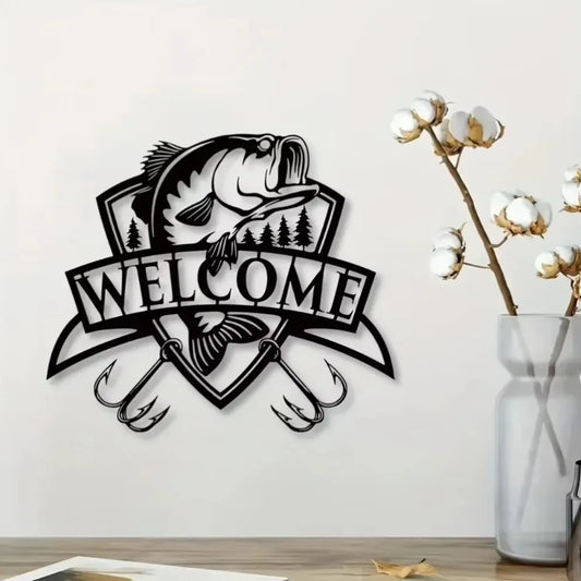 Welcome Bass Fishing Metal Sign Home Decor