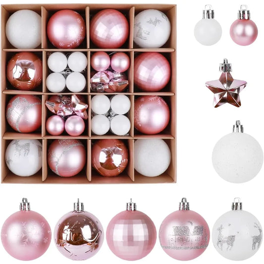 44Pcs Shatterproof Plastic Christmas Balls Ornaments Set