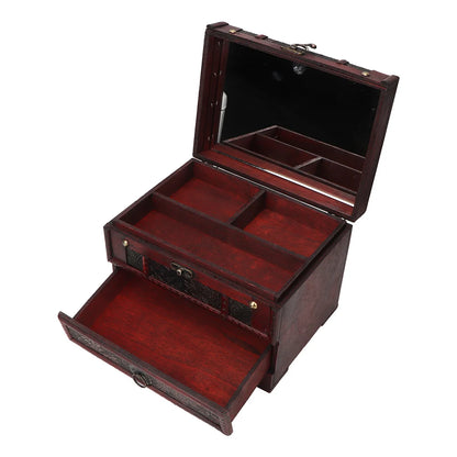 Vintage Wooden Jewelry Storage Chest with Mirror
