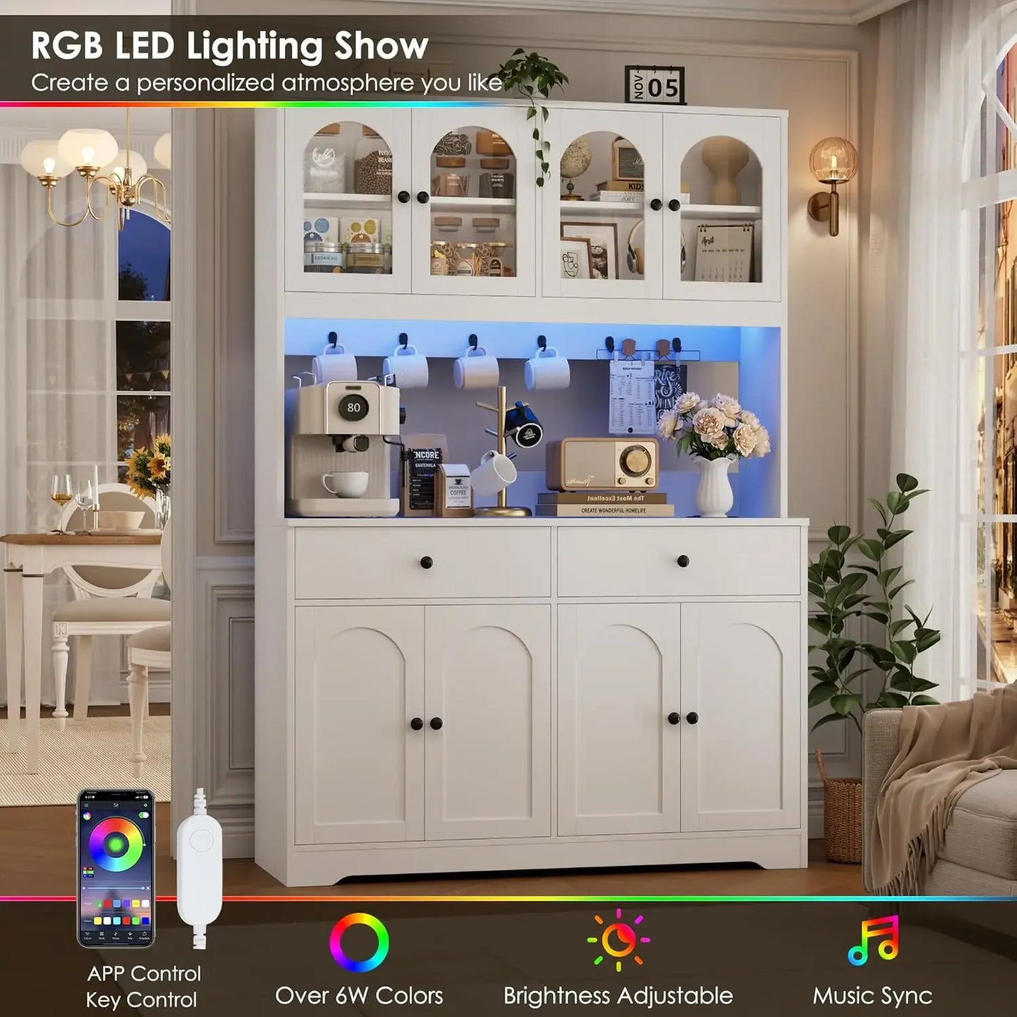 71" LED Kitchen Pantry Cabinet with Outlet