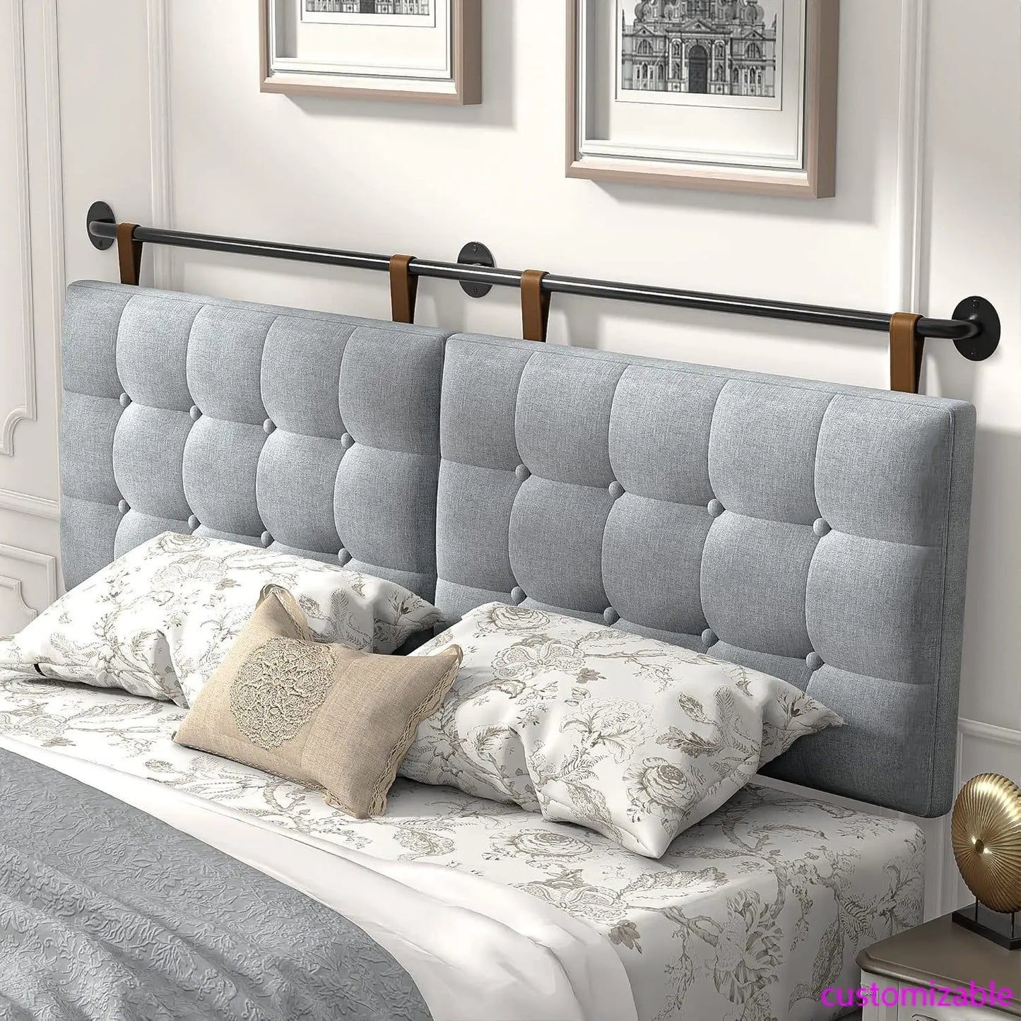 Queen Headboard, Wall Mounted, Upholsterd, Button Tufting