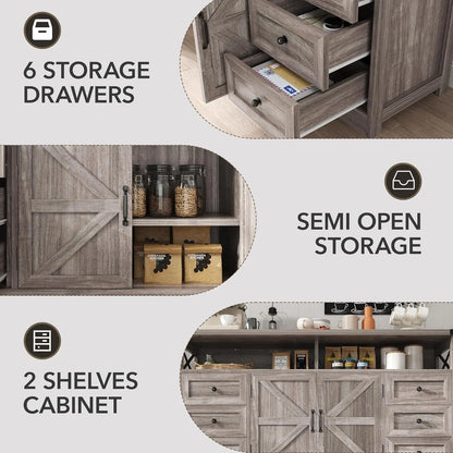 Farmhouse Sideboard Buffet Drawers/Open Shelves
