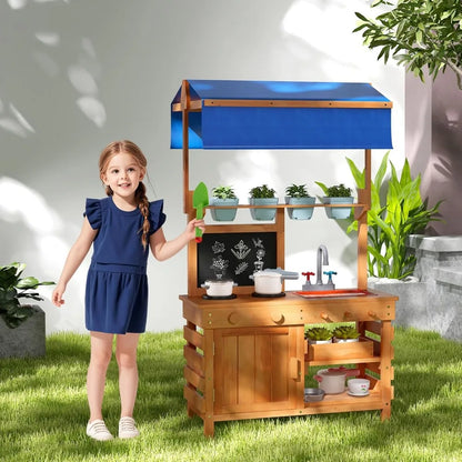 Mud Kitchen Adjustable Canopy, Kids Potting Bench
