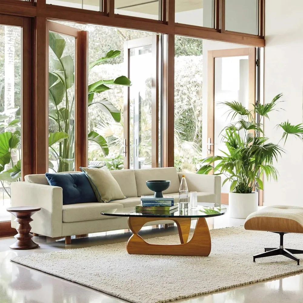 Triangle Glass Coffee Table with Wooden Base