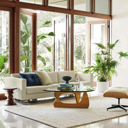 Triangle Glass Coffee Table with Wooden Base