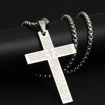 1pc Titanium Alloy Carved Cross Pendant, Unisex