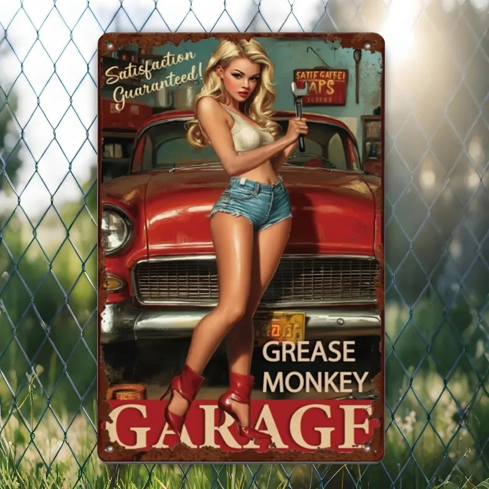 Retro Decor Monkey Goddess Distressed Tin Sign