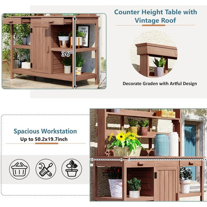 66” Large Outdoor Potting Table with Drawers