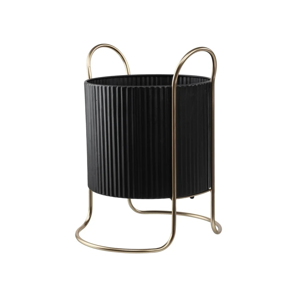 Black Metal Flower Planter with Gold Stand