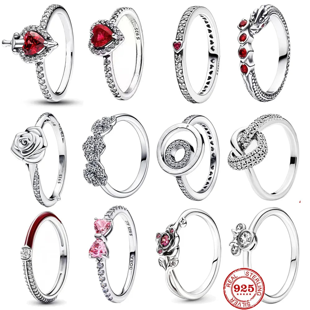 Silver Heart-shaped Classic Retro Rings Zircon