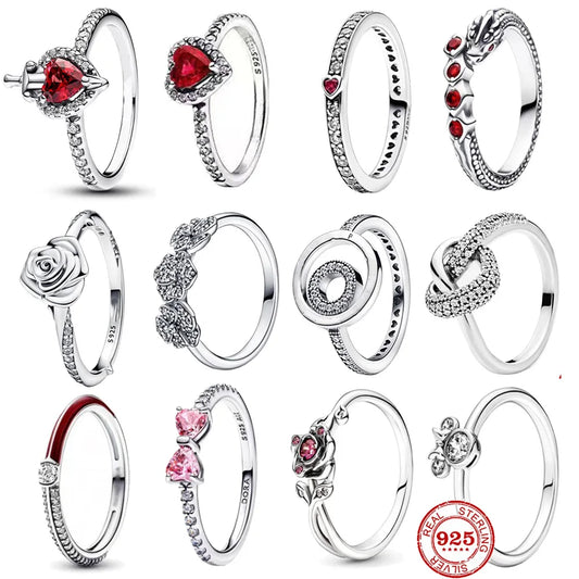 Silver Heart-shaped Classic Retro Rings Zircon