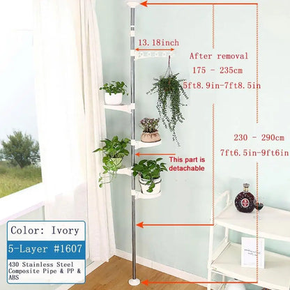 5-Tier Adjustable Tension Rod Plant Holder Rack