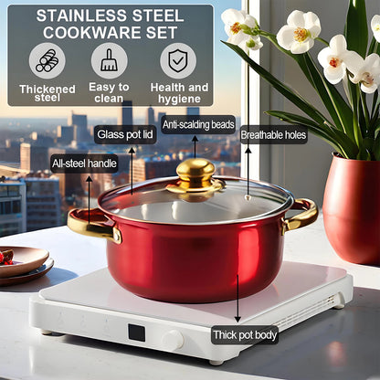Red Cookware Set, 12-Piece, Stainless Steel, Non-Stick