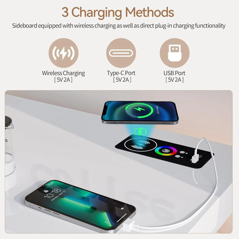 Wireless Charging LED Coffee Bar Cabinet