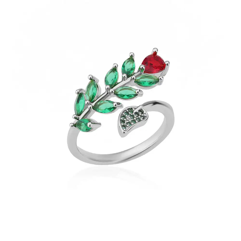 Green Rose Flower Stainless Steel Adjustable Ring